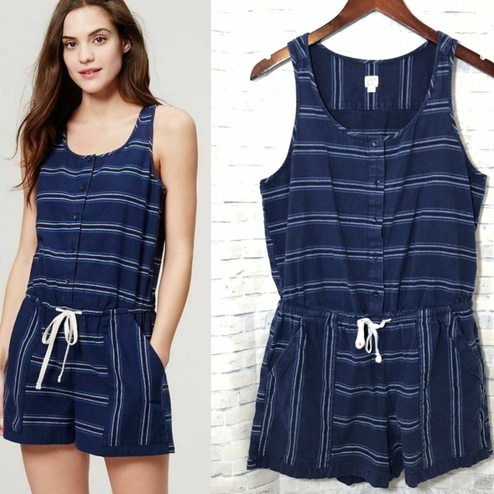 LOFT Beach Stripe Drawstring Romper Jumpsuit